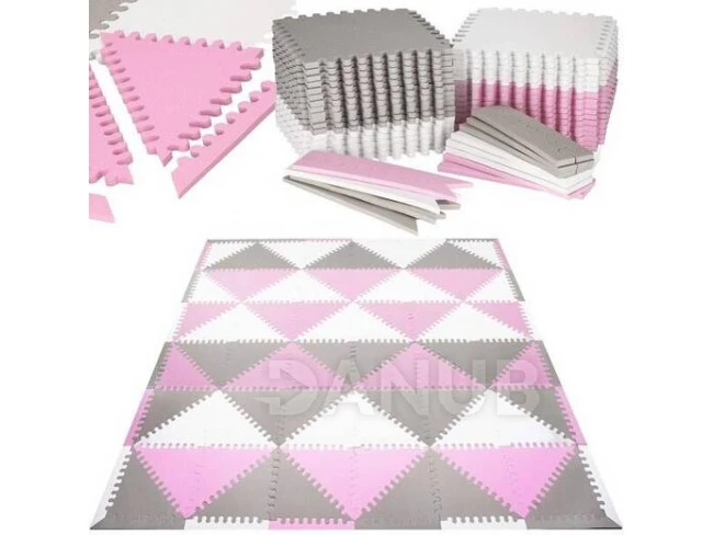 Habszivacs puzzle háromszögek - 157x127cm - fehér, szürke, rózsaszín