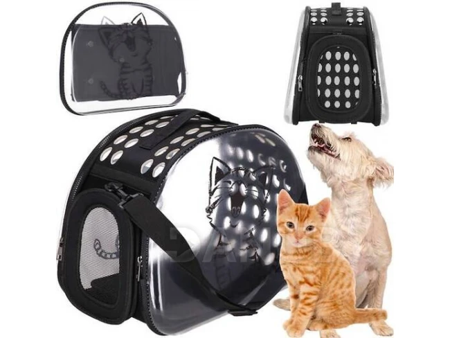 Hordozó macskáknak, nyulaknak és kutyáknak, 10 kg-ig - 42x26x32 cm - M méret - átlátszó