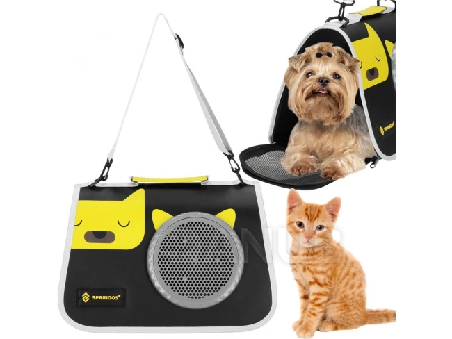 Állathordozó 10 kg-ig - S/M méret - 24 x 40 x 24 cm - fekete, sárga és szürke