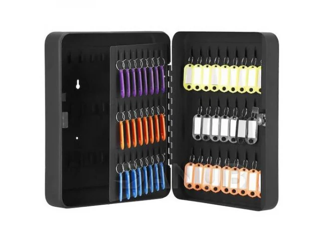 Szekrénykulcs 100 db kulcsra + kulcstartók - fém - fekete