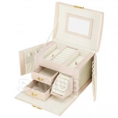 Ékszerdoboz rekeszekkel 17,5x12x13,5 cm - világos rózsaszín öko bőr