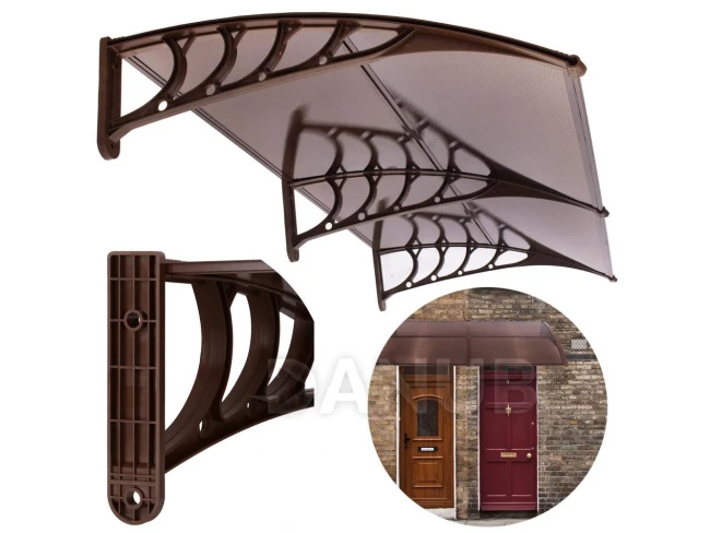 Bejárati ajtó előtető - 200x100 cm - barna/átlátszó