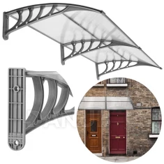 Bejárati ajtó előtető - 200x100 cm - szürke/átlátszó