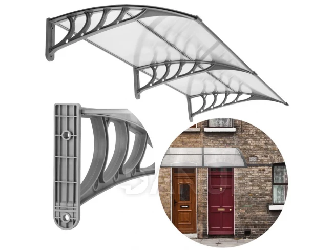 Bejárati ajtó előtető - 200x100 cm - szürke/átlátszó