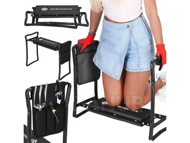 Állítható kerti szék szerszámosládával - fekete