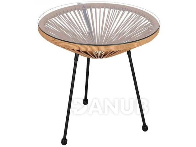 Kerti rattan asztal üveggel - kerek - 50 cm - fekete