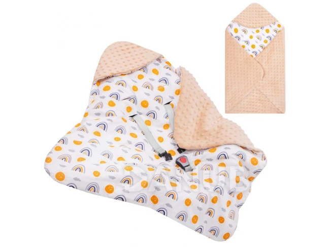 Pólyatakaró autósülésbe - 77x77cm - kétoldalas - kapucnival - bézs