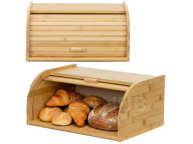 Nagy bambusz kenyértartó - zárható - 38x28x18 cm