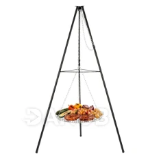 Állványra akasztható kerti grill állítható magassággal, 50 cm átmérőjű