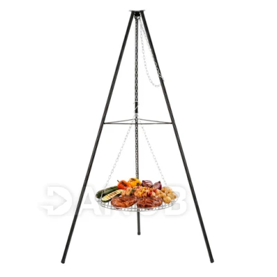 Állványra akasztható kerti grill állítható magassággal, 50 cm átmérőjű